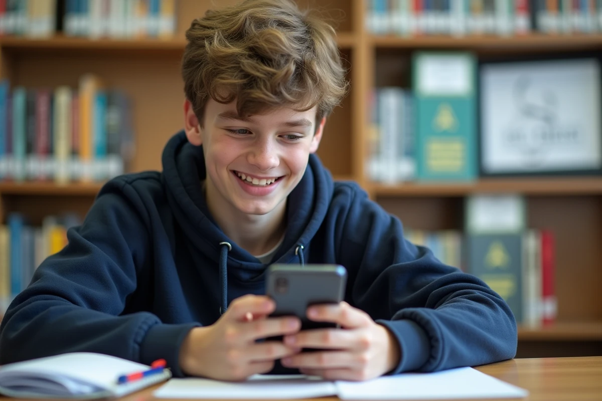 Adolescent utilisant un smartphone pour se connecter à un site éducatif
