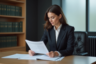 Avocate canadienne examinant des documents juridiques