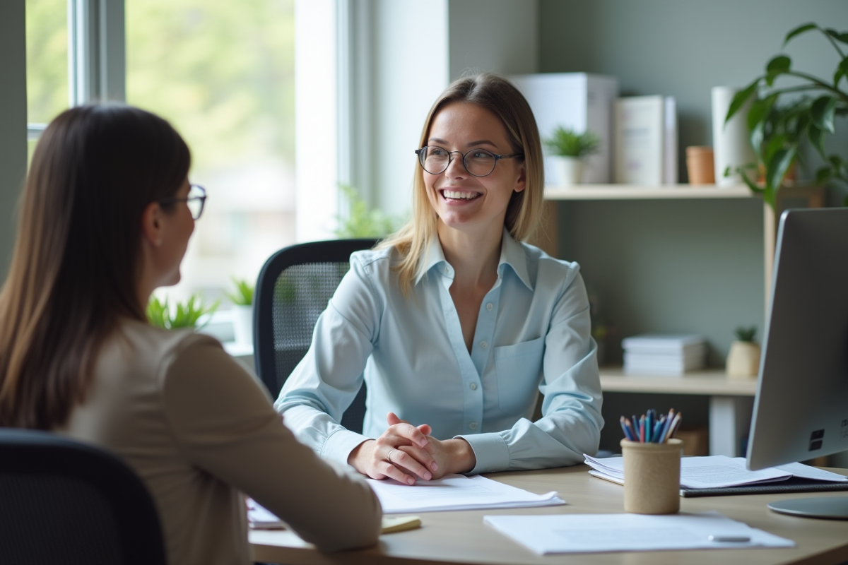 Conseiller professionnel expliquant des documents à un adulte