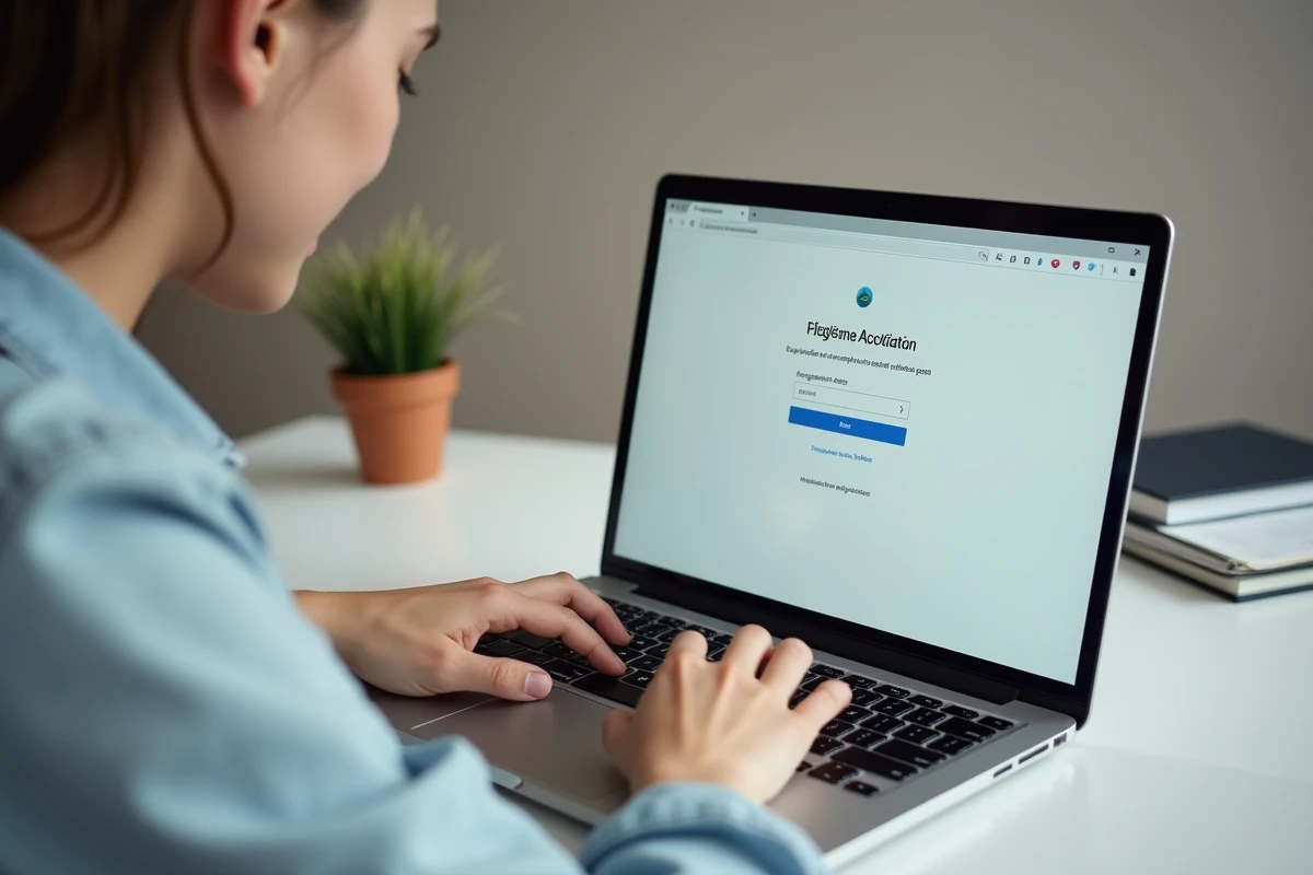 Jeune adulte créant et activant son compte sur la plateforme maclasse.fr depuis un bureau à domicile