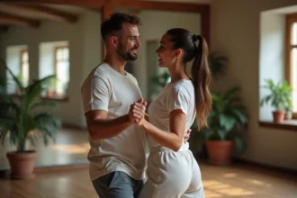 Jeunes adultes en pratique de zouk dans un studio chaleureux