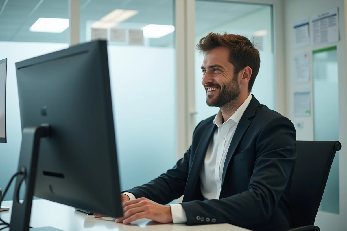 Enseignant regardant son écran dans un bureau administratif