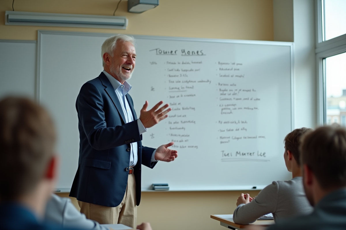 Enseignant expliquant du vocabulaire français en classe