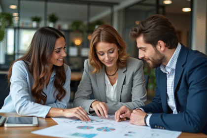 Groupe de professionnels en réunion stratégie marketing