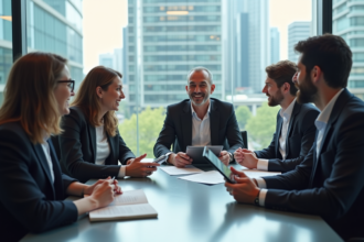 Groupe de professionnels français en réunion de travail