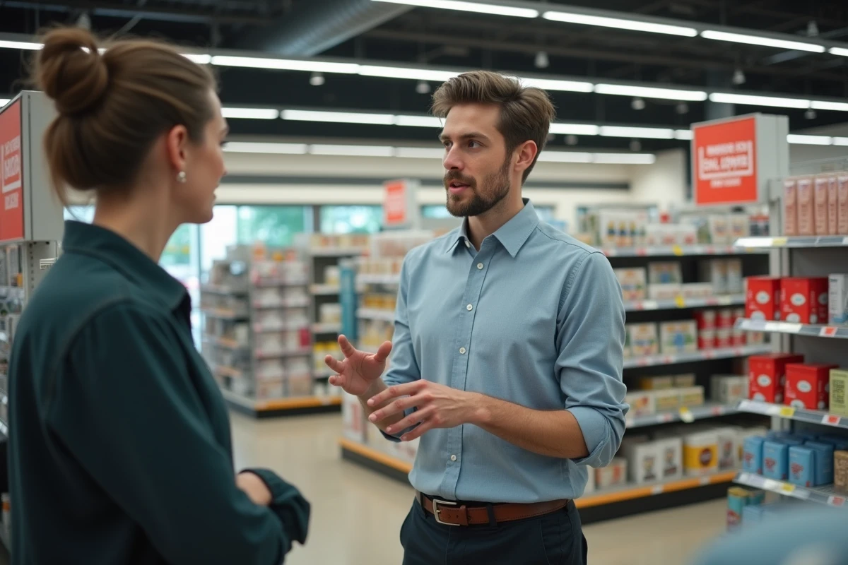 Jeune homme en formation STMG exerçant un métier dans la vente et le commerce en magasin