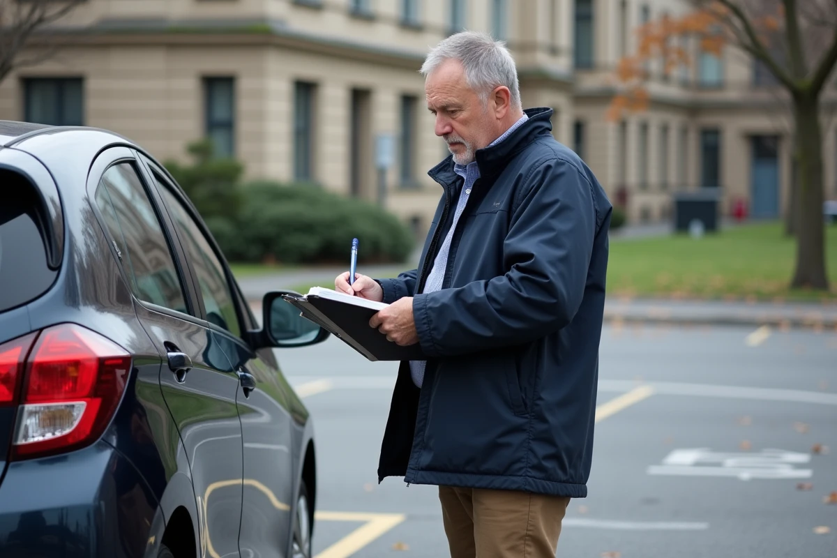 Examinateur de conduite prenant des notes à côté d
