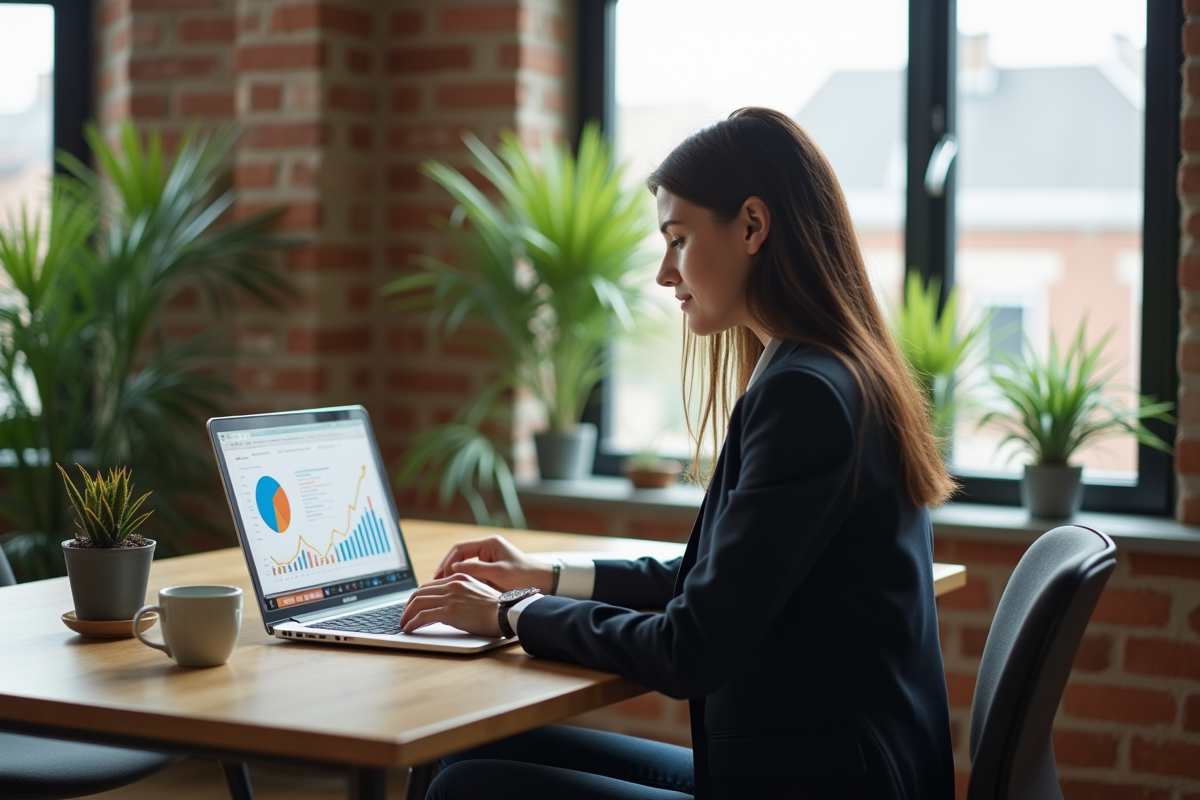 Jeune femme travaillant sur un graphique marketing