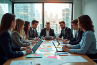 Groupe de professionnels en réunion de brainstorming