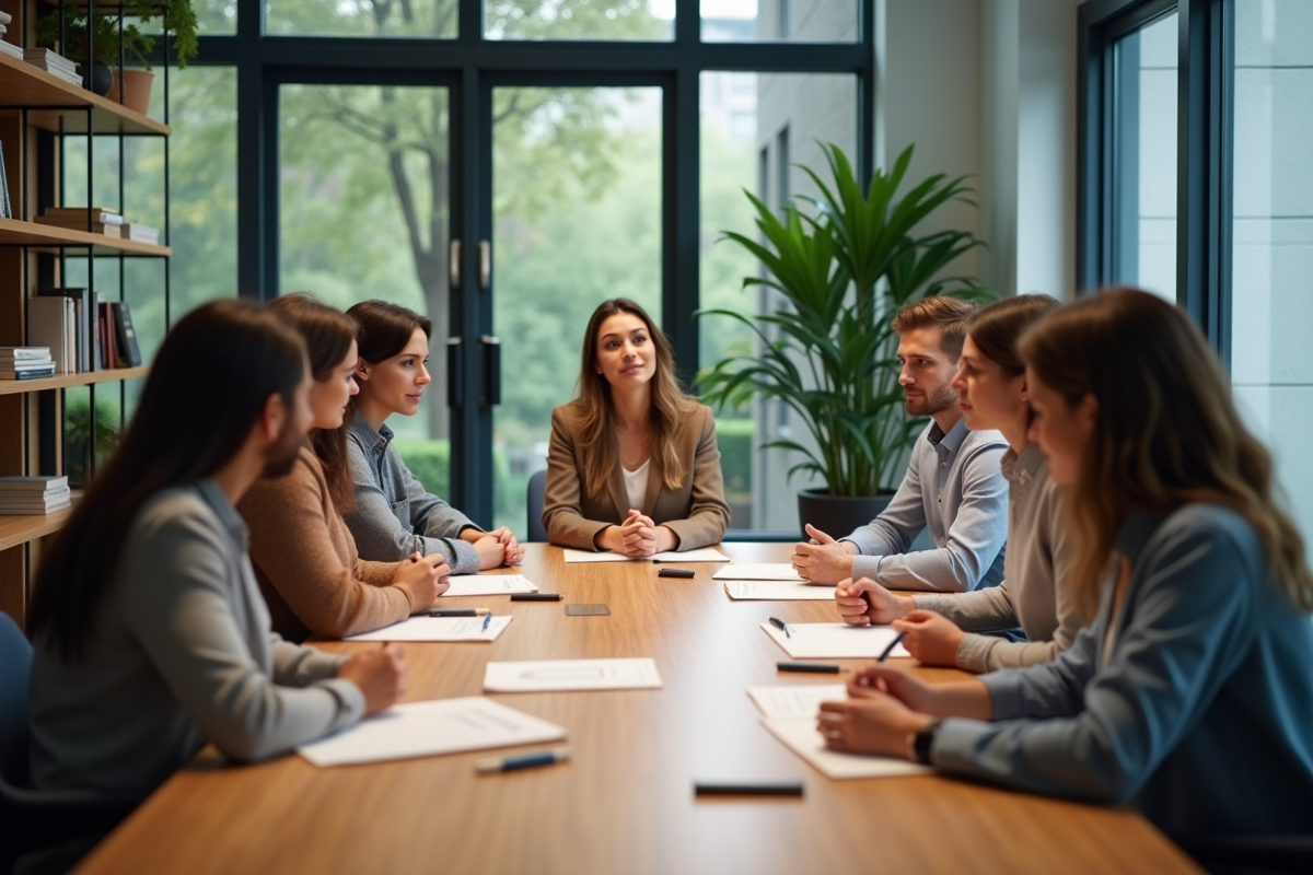 Groupe de professionnels en réunion dans un bureau moderne
