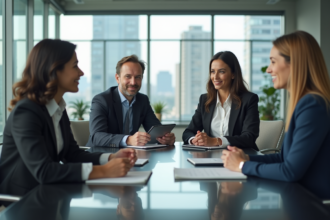 Groupe de professionnels en réunion dans un bureau moderne
