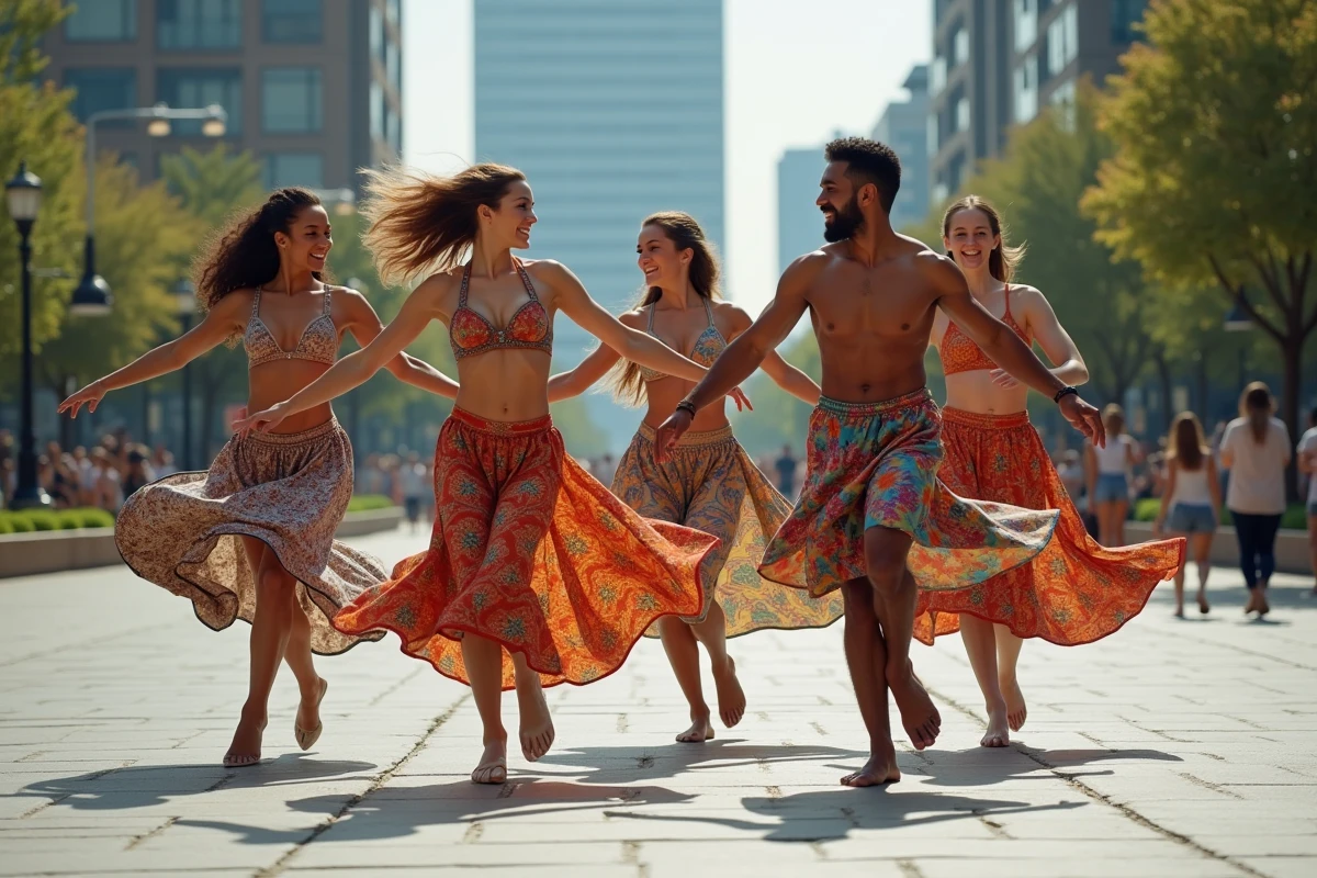 Groupe de zouk en extérieur en pleine rotation dynamique