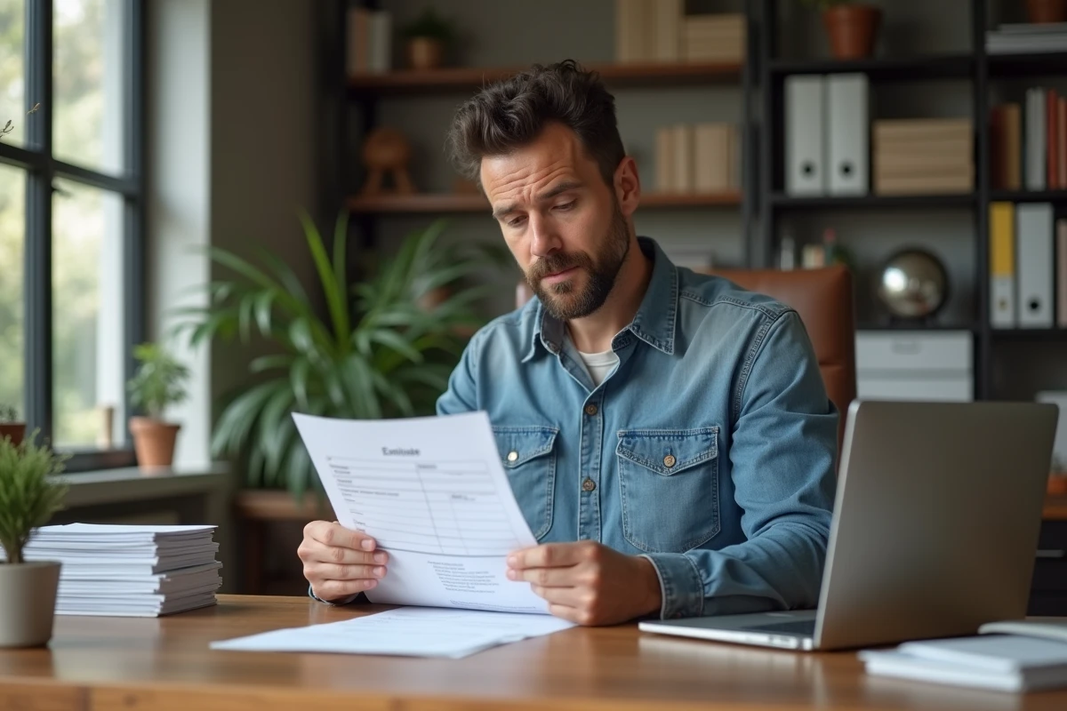 Homme d'âge moyen examinant un devis dans un bureau moderne